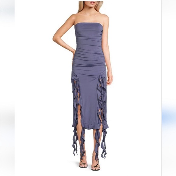 NWT ⚜️🖤⚜️ Thirty Thirty LA Sexy Ruffle Side Tube Dress BLACK - Picture 4 of 13